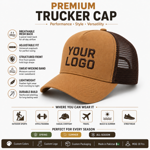 Custom Trucker <b>Cap</b> 5-Panel Structured Mesh Back Cotton Twill Front Embroidery Logo Unisex Adjustable Adult Casual <b>Hat</b> - Product Image 3