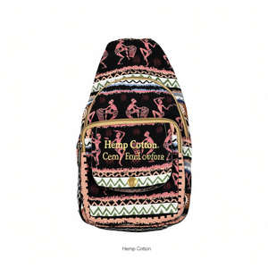 Sac à bandoulière en coton et chanvre pour femme, style bohème, broderie géométrique, avec fermeture éclair et sangle unique - Product Image 2