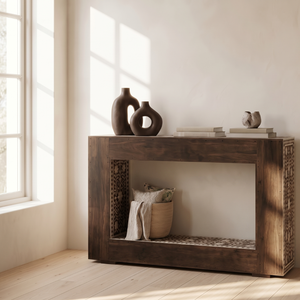 Mesa Consola de Madera con Incrustaciones de Madreperla, Mueble de Entrada con Incrustaciones de Madreperla Hechas a Mano - Product Image 2