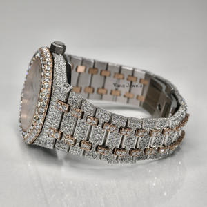 นาฬิกาสุดหรูลายเพชรประดับเพชร VVS Moissanite การเคลื่อนที่แบบกลไกอัตโนมัติทำจากสเตนเลสดีไซน์แบบฮิปฮอป - Product Image 4