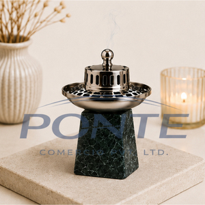 Natural Green Marble Incense Burner With Gold Metal Lid for Arabic <b>Bakhoor</b> And <b>Oud</b> Handcrafted Decorative Mabkhara For Islamic - Product Image 2