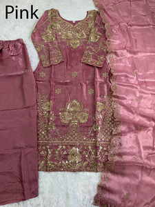 Traje Sharara de seda pura Gmy, completamente cosido, elástico, con bordado elaborado, nuevo diseño, corte ajustado, elegante para fiesta - Product Image 4