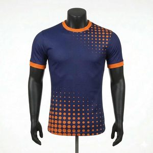 Camiseta de Manga Corta para Hombre, Cuello Redondo, Diseño de Puntos Naranja y Azul Marino, Corte Ajustado, Secado Rápido, Estilo Deportivo - Product Image 1