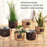 Cesta de Flores Tejida de Paja, Soporte Alto de Madera para Flores, Decorativo, Listo para Usar