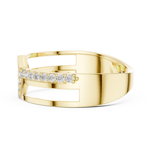 Bague de luxe en moissanite pavée géométrique croisée |   Bague de créateur en argent sterling plaqué or jaune pour homme - Product Image 3