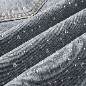 Shorts en jean délavé de haute qualité pour homme, coupe décontractée, avec boutons et strass - Product Image 3