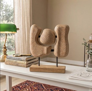 Contemporary Wooden Abstract Sculpture Artistic Tabletop Decor for Home <b>Office</b> - Product Image 5