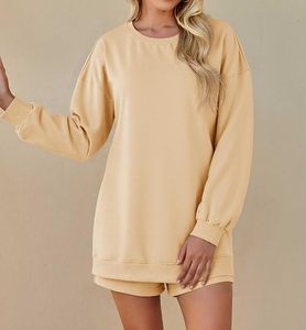Conjunto de Sudadera y Pantalones Cortos de 2 Piezas para Mujer, con Hombros Caídos, de Forro Polar Grueso, Cosido a Máquina, Cortavientos, Nueva Moda de Invierno - Product Image 3