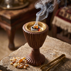 Brûleur d'encens en bois exquis à motif cannelé avec socle orné et insert en métal poli pour la décoration intérieure - Product Image 6