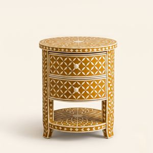 Wholesale Bone Inlay <b>yellow</b> Diamond lattice pattern <b>Bedside</b> <b>Table</b> 2 Drawers Modern Design Living Room Bedroom Use Home Furniture - Product Image 1