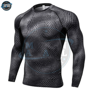Camisetas de compresión de manga larga de secado rápido para hombre al por mayor de fábrica, Rash Guard, ropa deportiva para BJJ MMA con costuras satinadas - Product Image 5