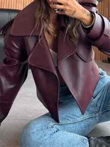 Manteaux en cuir simples pour femmes, vestes décontractées amples en similicuir PU pour femmes et jeunes filles - Product Image 5