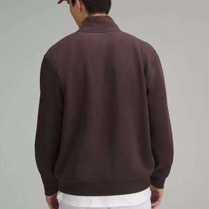 Men's Dark Brown <b>Quarter</b> <b>Zip</b> Fleece Pullover Sweatshirt Regular Fit Stand Collar Casual Knitted <b>Sweater</b> for Autumn - Product Image 5