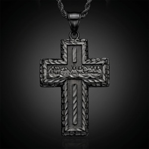 Pendentif Croix en Moissanite Plaqué Or 18K Effet Or Blanc, Breloque Gravée Chrétienne, Chaîne à Maillons, Collier Hip Hop, Bijou Cadeau - Product Image 4