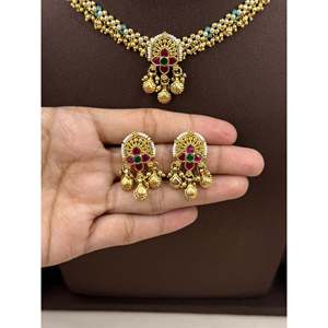 <b>Indian</b> Ethnic Minakshi Heritage Delicate Gold Plated Imitation Necklace <b>Set</b> - Product Image 3
