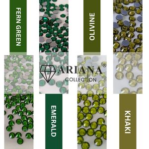 Strass ronds à dos plat Ariana Crystal, vert émeraude, olivine, kaki, à fixer à chaud, pierres lâches, sans nickel, fabriqués à Taïwan - Product Image 1