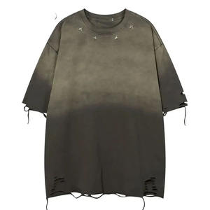 Venta al por mayor de fábrica: Camisetas de hombre 100% algodón con efecto desgastado, manga corta, cuello redondo, lisas, con impresión de logotipo personalizado. - Product Image 1