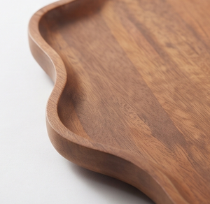 Plateau de service en bois en forme de fleur, en bois de manguier foncé, plateau décoratif avec un design à contour festonné, vente en gros - Product Image 4