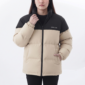 Chaqueta Acolchada Personalizada para Mujer con Bloques de Color, Cuello Alto, Manga Larga, Abrigo Cálido de Invierno - Product Image 1