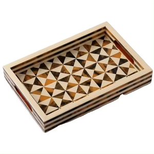 Bandeja rectangular de alta calidad hecha a mano con incrustaciones de hueso natural para el hogar, restaurantes y hoteles por blossom craft india. - Product Image 2