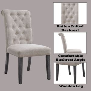 Yabeina Beige <b>Linen</b> and Gray Finish Dining Side Chair <b>Set</b> of 2 - Product Image 3