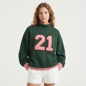 Sweat-shirt d'hiver surdimensionné pour femme, vert, col roulé, doublé polaire, en coton imprimé, manches longues, décontracté, avec logo frontal, taille 42 - Product Image 2