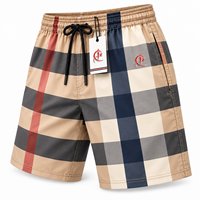 Shorts de bain respirants en toile unie pour hommes, shorts de plage décontractés, service OEM, 100 % polyester avec cordon de serrage