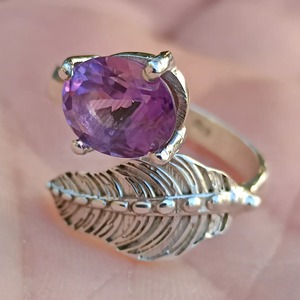 Amethyst <b>Ring</b> Handmade Sterling Silver Bezel Setting Natural Purple Oval leaf Shape Gemstone <b>Boho</b> Jewelry Women's Jewekry - Product Image 3