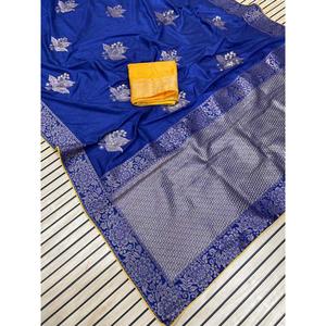 Dola Silk Saree ทอผ้าผ้าพัลลูสีฟ้าเข้ม - Product Image 3