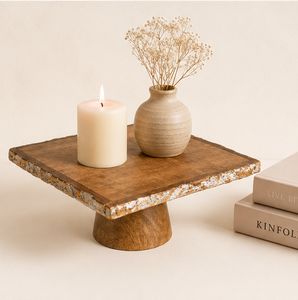 Rustic Square Mango Wood <b>Cake</b> <b>Stand</b> Handcrafted Dessert Display Pedestal With Natural Bark Edge Pattern For Weddings & Parties - Product Image 2