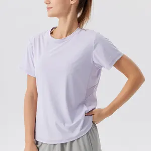 T-shirt de sport léger et respirant en maille pour femme, idéal pour l'été, en nylon et élasthanne, col rond, manches courtes - Product Image 3