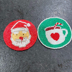 Handcrafted Embroidery Seed <b>Beads</b> <b>Coaster</b> Christmas Sparkling Seed <b>Beads</b> <b>Coaster</b> Embroidery Art For Christmas Use - Product Image 1