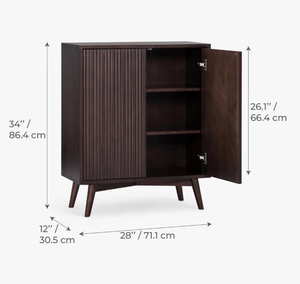 Meuble de rangement à 2 portes cannelé en noyer foncé, personnalisable OEM, buffet/consolade en bois polyvalent pour usage multiple - Product Image 2