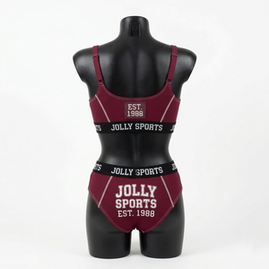 Conjunto de Bikini de Dos Piezas Premium para Mujer, Poliéster y Elastano, Color Borgoña con Paneles en Contraste, Logotipo Elástico Jacquard Personalizado - Product Image 2