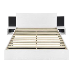 Queen Size Oak Floating <b>Platform</b> <b>Bed</b> <b>Frame</b> Comfortable Hand Carved LED Lights White Bedside Nightstand Wooden Storage Option - Product Image 2
