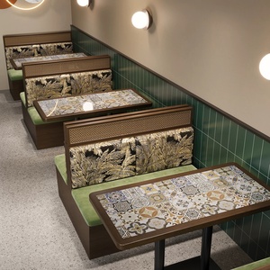 Muebles Retro <span class=keywords><strong>para</strong></span> Restaurante, Juego de Mesa y Sillas con Asientos Tapizados y Respaldo Estampado <span class=keywords><strong>para</strong></span> Cafetería, Bistro, Restaurante - Product Image 3