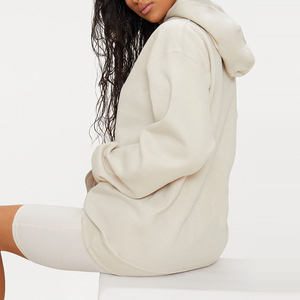 Women's Cream Hooded <b>Sweatshirt</b> With Side Pockets Full Sleeve Casual Loose Fit Solid Color Cotton Tracksuit Top Autumn Wear - Product Image 4