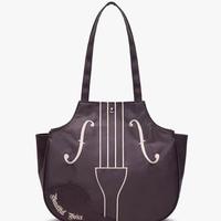 Sac fourre-tout d'épaule de loisirs au design de niche, style artistique rétro vintage, avec broderie simple motif violon, organisateur de rangement pratique