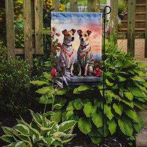 Drapeau de jardin multicolore à deux coeurs pour Jack Russell Terrier Bannière décorative de cour pour patio Oeuvre d'art pour les boîtes aux lettres de parterres de fleurs - Product Image 2
