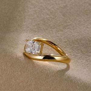 Luxury <b>Open</b> Wrap Radiant Cut Diamond <b>Ring</b> Solid Yellow Gold Bridal Jewelry Bypass Lab Grown Diamond Engagement <b>Ring</b> - Product Image 2