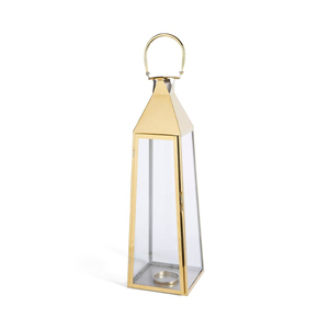Wholesale <b>Gold</b> Metal Glass <b>Lantern</b> with Pyramid Top Tapered Geometric Candle Holder For Wedding Centerpieces And Event Decor - Product Image 1