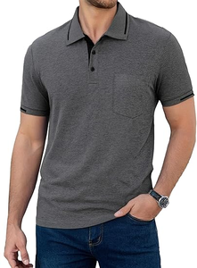 Chemises polo rayées de qualité supérieure pour hommes, manches courtes, tissu confortable, chemises polo OEM, design personnalisé, vêtements en gros - Product Image 5