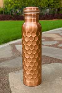 Commandes en gros acceptées - Bouteille d'eau en cuivre à motif hexagonal, design minimaliste, 100% cuivre pur, portable - Product Image 4