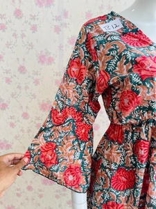 Vestido de fiesta de algodón de alta calidad con cuello en V para mujer, estampado de bloque corto, diseño transpirable y de retazos para la temporada de otoño - Product Image 4