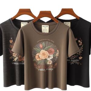 Confortable surdimensionné imprimé col rond manches courtes T-Shirts décontracté grande taille Jersey tissu séchage rapide Anti-boulochage respirant ample - Product Image 3