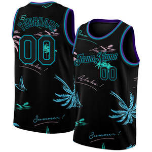 Camiseta de Baloncesto Sublimada Personalizada, Unisex, Sin Mangas, Diseño de Plantas en Verde y Negro, Nombre del Equipo 00, Transpirable, de Secado Rápido, 300g - Product Image 1
