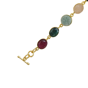 Laxmi Jewellers Gold Plated Bohemian Geometric Chain Bracelet Multi Color Natural Stones Freshwater Pearl Bezel <b>Set</b> Classic - Product Image 2