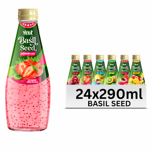Boisson aux graines de chia VINUT Vietnam sans sucre, 290 ml, saveur fraise et basilic, 17 graines, marque privée OEM/ODM, prix usine, échantillon gratuit - Product Image 1