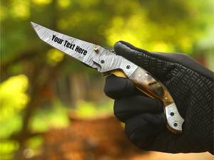 Cuchillo Plegable Artesanal de Acero Inoxidable Damasco para Supervivencia y Caza, con Funda de Cuero, Ultra Afilado 58HRC, Venta al por Mayor B2B, DIY - Product Image 3