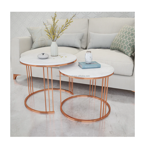 Nueva llegada elegante mesa de centro moderna Metal de oro rosa con tapa de mármol mesa auxiliar de diseño caliente para muebles de sala de estar - Product Image 6